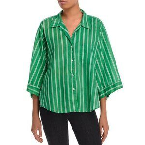 New Faithfull Paradise 100% Cotton Oversized Shirt in Maya Green Stripe 12, XXL